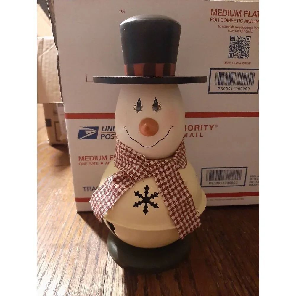 Snowman Bell Farmhouse Christmas Holiday Table Light Decor Ivory Black Burgandy